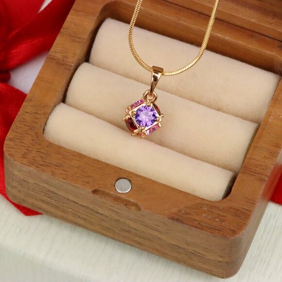 "Cube Design Rose Gold Pendant with Multicolor Stones, XPPT1563 - Picture 7 of 13